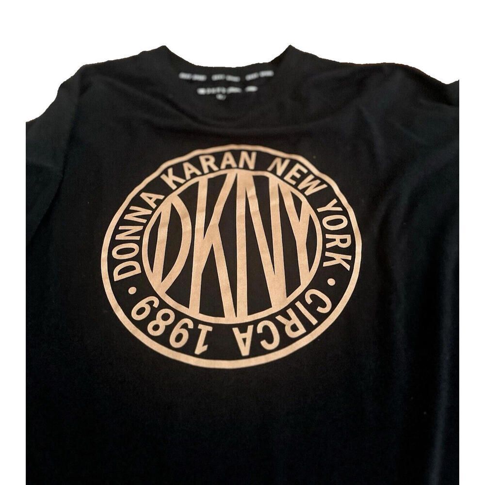 DKNY Sport Donna Karen Circa 1989 Black T-Shirt Blouse Crop 1X Long Sleeve MINT